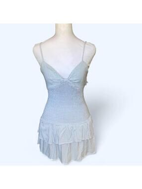 True blue gingham babydoll top